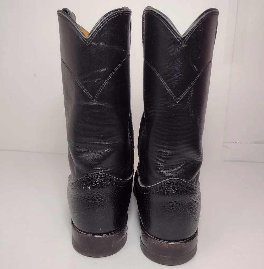 Justin Classic Black Leather Men's Boots Size (9)D Made In USA - Picture 3 of 12